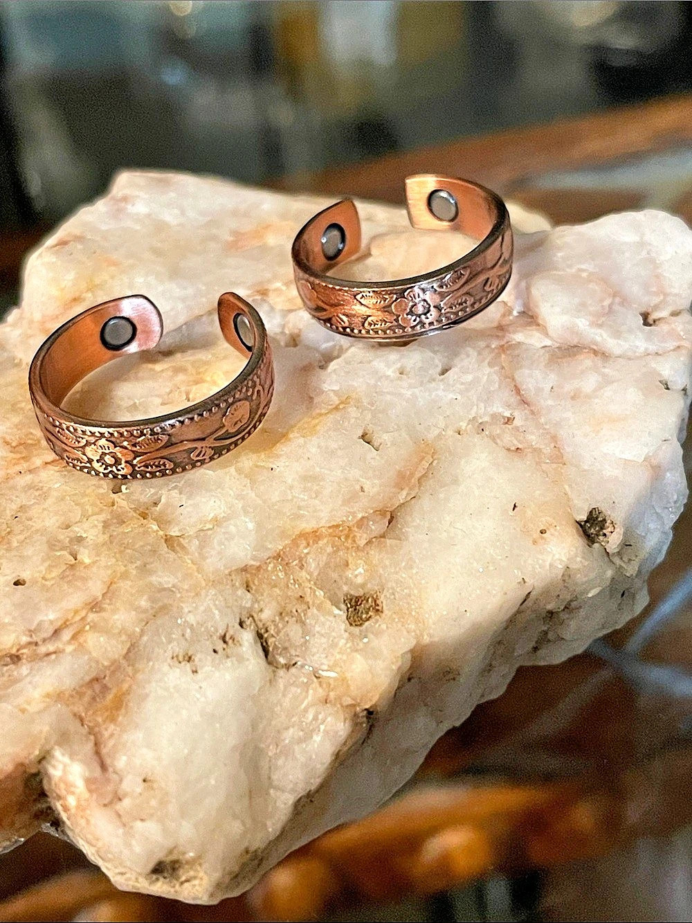 Copper-Tone Engraved Rings Set of 2